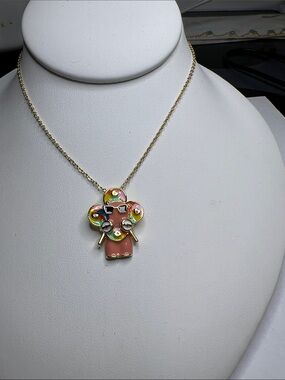 Gold-Filled Pink Enamel Floral LV Vivienne Pendant Necklace